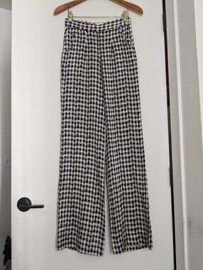 LUBA by payne Wide-Leg Gingham SILK Pants in Black & White